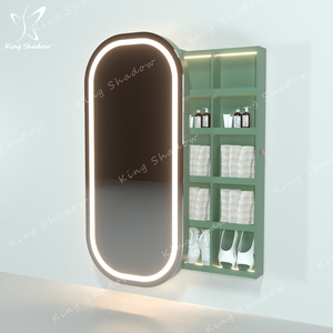 Cajones de madera de estación de espejo de salón de pared colgante de forma redonda para muebles de peluquería gabinete de espejo - Product Image 1