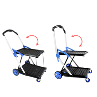 Chariot à provisions pliable en plastique mobile à deux étages Chariots à main de rangement avec étagère mobile Chariots avec caisse de rangement