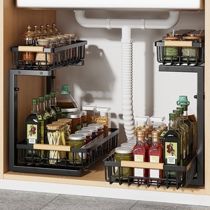 <span class=keywords><strong>Organisateur</strong></span> sous évier en métal à 2 niveaux, <span class=keywords><strong>organisateur</strong></span> sous évier de <span class=keywords><strong>cuisine</strong></span> avec rail, étagère de rangement sous évier à charge lourde - Product Image 5