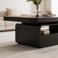 Table basse noire minimaliste avec compartiment de rangement, table d'appoint rectangulaire moderne pour salon ou villa