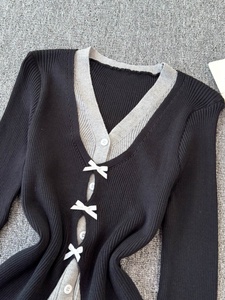 Cardigan en tricot à col carré et manches longues avec empiècements en dentelle, nouvelle version coréenne décontractée pour femme, printemps - Product Image 3