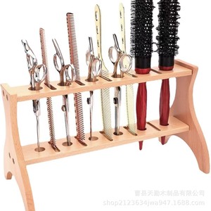 Organizador de peines de madera de 2 niveles, estante de almacenamiento de madera maciza para herramientas de peluquería, organización de escritorio, duradero - Product Image 5