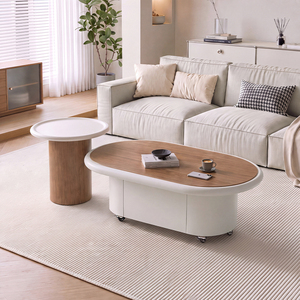Tavolino da Caffè Moderno <span class=keywords><strong>Bianco</strong></span> Crema di Tendenza, Set Tavoli da Salotto con Piano <span class=keywords><strong>in</strong></span> <span class=keywords><strong>Legno</strong></span>, Tavolo da Tè di Alta Gamma per <span class=keywords><strong>Soggiorno</strong></span> - Product Image 5