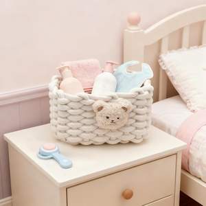 Panier de rangement rectangulaire en coton tressé à motif ours, écologique, blanc, pour salle de bain, bureau, coiffeuse, armoires - Product Image 6