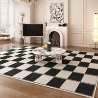 Tapis d'intérieur en velours cristal à damier nordique de luxe 10MM Antidérapant Doux et moelleux pour chambre à coucher Salon Décoration intérieure Fabriqué à la machine