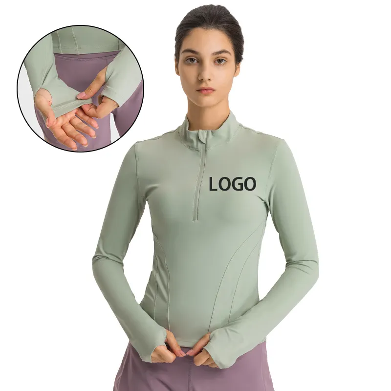 Autumn New Wholesale Custom Sports Yoga Wear Gym Top Women Fitness Half Zip Long Sleeve Slim Fit T-Shirt Jacket