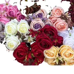 LFH 5 cabezas Lily Rose nuevo poner un ramo de Austin Flores artificiales al por mayor interior floral paisaje seda