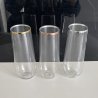Flûtes à Champagne en Plastique Incassable à Bord Doré du Fabricant | Verres à Champagne sans Pied Réutilisables 100% Incassables