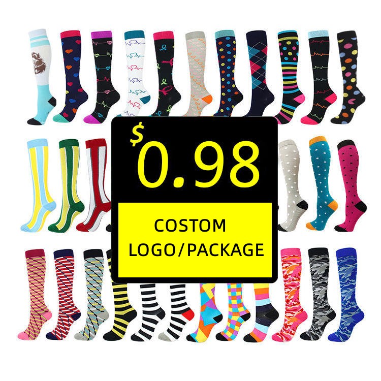 Индивидуальный дизайн, высокие эластичные спортивные футбольные баскетбольные Компрессионные носки 20-30 мм GH для мужчин и женщин, медицинские компрессионные носки