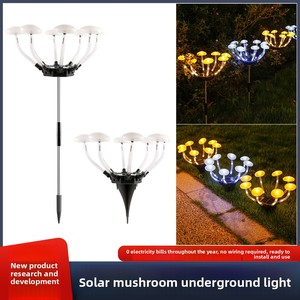 Nouvelle lampe solaire LED en forme de champignon IP65 pour l'extérieur, jardin, balcon, pelouse, arrangement paysager, résistante à la pluie, éclairage au sol - Product Image 4
