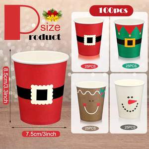 100-teilige biologisch abbaubare Einweg-Pappbecher mit 9 Unzen Weihnachts art Schneeflocke Santa Snowman ELK Light Design für den täglichen Tee Kaffee - Product Image 3
