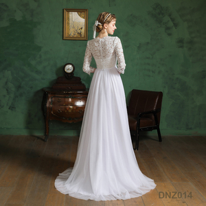 Lungo mezza manica a-line ragazze in pizzo elegante bianco semplice o-collo abito da <span class=keywords><strong>sposa</strong></span> civile abito da <span class=keywords><strong>sposa</strong></span> per le donne <span class=keywords><strong>sposa</strong></span> - Product Image 2