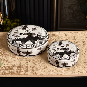 Vintage Black White Floral Ceramic <b>Dinnerware</b> Set Plates Bowls Cups Tray Handpainted Dishwasher Safe Serving Plate Dishes - Product Image 1