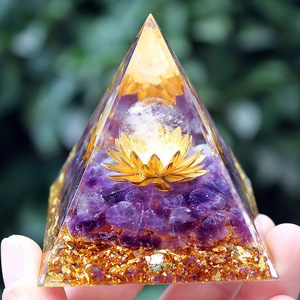 Amethyst <b>Crystal</b> Pyramid Resin Epoxy Craft Home Decoration Desktop Ornament With White <b>Crystal</b> <b>Ball</b> And Golden Flower - Product Image 1