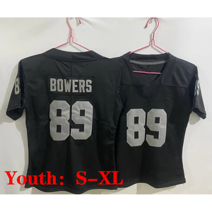 Jugend Kinder <span class=keywords><strong>2</strong></span> Ashton Jeanty 89 Brock Bowers 98 Maxx Crosby Las Vegas Schwarz Weiß Genähte American Football Trikots - Product Image 3