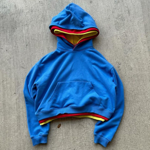 Felpa con Cappuccio Y2k Personalizzata da Uomo, Stile Streetwear, Colorblock, Pesante, Taglio Corto, Triplo Strato, Pullover con Cappuccio in Un Pezzo - Product Image 5