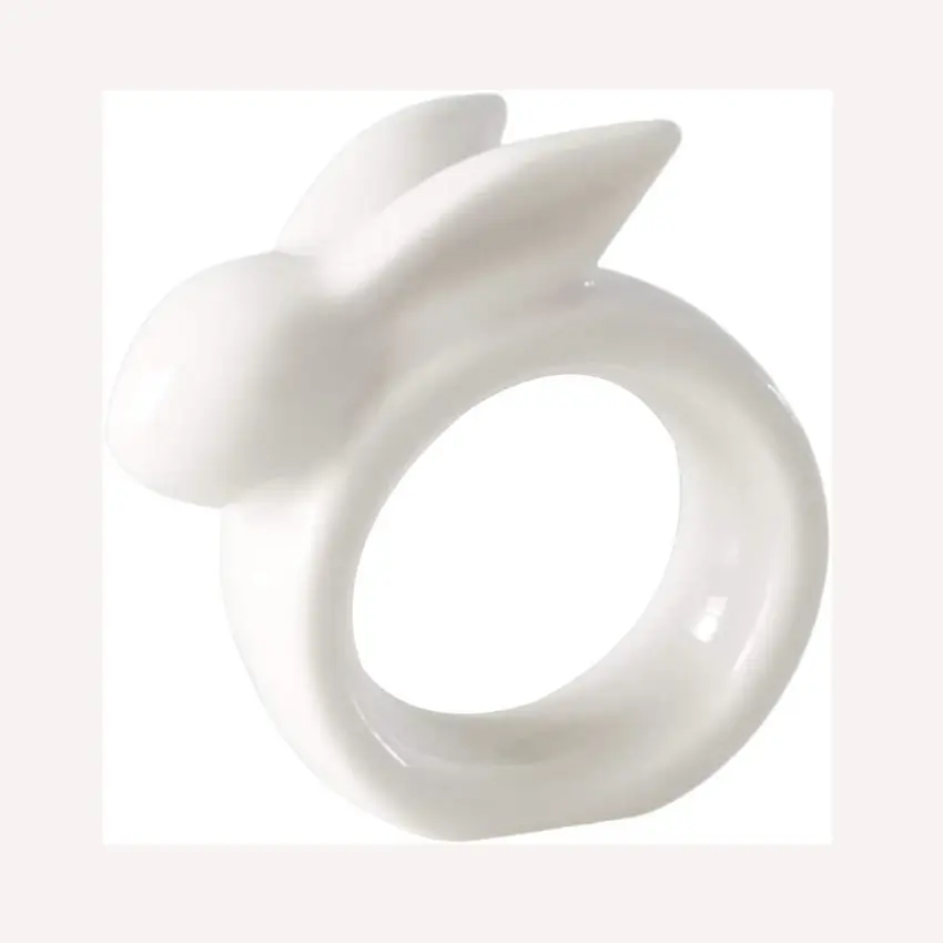 4 Pack Easter Rabbit Porcelain Napkin Rings Vintage White Bunny Ceramic Napkin Rings for Easter Dinner