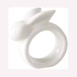 Paquete de 4 conejo de Pascua de servilleta anillos Vintage blanco de cerámica servilleta anillos para la cena de Pascua