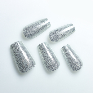 Faux ongles à presser avec paillettes blanches, forme cercueil, longueur moyenne, style luxueux, en acrylique, <span class=keywords><strong>pour</strong></span> <span class=keywords><strong>manucure</strong></span> DIY, salon, <span class=keywords><strong>mariage</strong></span>, rendez-vous galant - Product Image 5