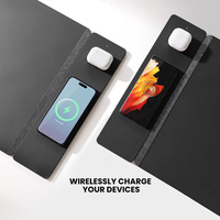 Tapis de bureau avec chargeur sans fil, tapis de souris détachable, imperméable, bureau de jeu, doux, respirant, tapis de bureau pour ordinateur avec chargeur sans fil