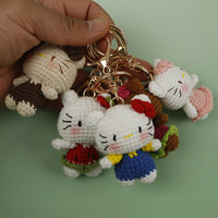 Nouveau porte-clés miniature chat tissé à la main en fil crocheté, pendentif chat Dopamine mignon pour sac