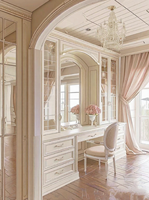 Placard en bois spacieux sur mesure avec coiffeuse intégrée, tiroirs à fermeture douce, zones de suspension intelligentes, design moderne pour une vie élégante