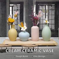 Set Vas Meja Keramik Minimalis Modern dengan Finishing Matte untuk Dekorasi Bunga Kering 4-8 Inci Warna Kuning Biru Pink Mint Ulang Tahun.