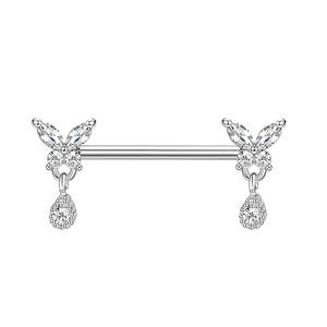 14G Clear CZ Butterflies Barbell Nipple Ring Set Inlay de acero inoxidable Cubic Zirconia Butterfly Wings Pezón <span class=keywords><strong>Piercing</strong></span> para mujeres - Product Image 1