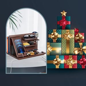 Regali per Uomini che hanno <span class=keywords><strong>tutto</strong></span>: Stazione di ricarica in legno per telefono, portachiavi, porta portafoglio, supporto per orologio, organizer da comodino - Product Image 2