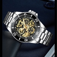 Montre mécanique automatique personnalisée, boîtier en alliage, bracelet en acier inoxydable, lumineuse, multifonction, pour homme, étanche 30M, verre minéral
