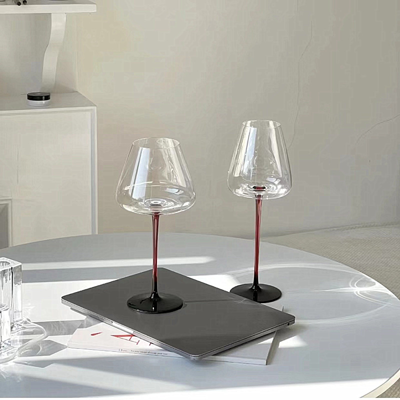 Wholesale Clear Wine Glasses Goblet Creative Unique Red Stem Red Wine Glasses Wine Glass Drinking Glassware