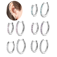 Boucles d'oreilles Huggies en titane plaqué or G23 ASTM F136 avec zircone cubique rose, bleue et violette pour piercing hélix et lobe - Cadeau