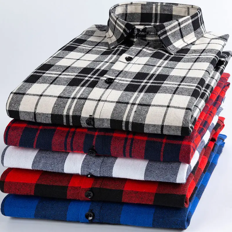 Wholesale Coton Oversized Blouse American European Styl Men's Long Sleeve Flannel Button Front Shirt