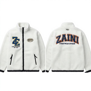 Premium 240 GSM Polar Fleece Running <b>Jacket</b> Warm Soft <b>White</b> Custom Logo Embossed Tackle Twill Zip-Up Autumn <b>Waterproof</b> - Product Image 1