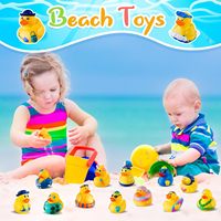 Lote personalizado impreso PVC serie de verano goma pato en forma de bañera juguetes de baño con elementos de diseño de patrón