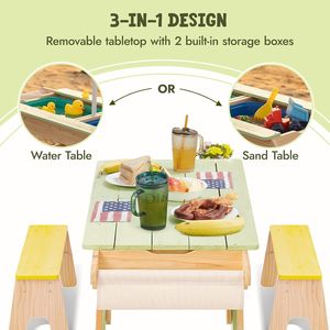 3-en-1 <span class=keywords><strong>Table</strong></span> de pique-nique convertible en bois pour activités intérieures/extérieures, sable et <span class=keywords><strong>eau</strong></span> pour les tout-petits, garçons et filles - Product Image 4