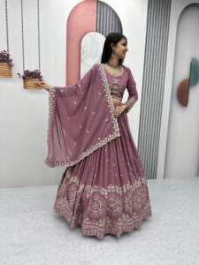 ผ้าจอร์เจียแท้ผ้าไหมพรีเมี่ยมด้านหน้าและด้านหลังปักด้วย lehenga choli ผ้าแคนา - Product Image 2