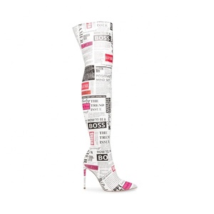 Scarpe e borse da abbinare dell'unità di elaborazione stivali di pelle giornale di stampa sexy tacchi a spillo stivali sopra il ginocchio coscia stivali alti delle donne stivali lunghi - Product Image 2