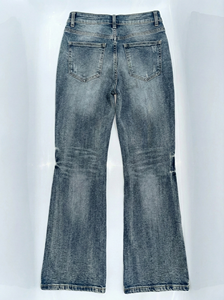 Jeans en denim pour femmes, style streetwear vintage, <span class=keywords><strong>taille</strong></span> <span class=keywords><strong>haute</strong></span>, micro-flare, délavé, déchiré, coupe ajustée, détails usés, OEM ODM - Product Image 6