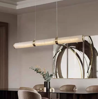 Lustre LED en cuivre et marbre alabastre à hauteur réglable, télécommande, anti-éblouissement, lumière du jour pour salle à manger/îlot de cuisine