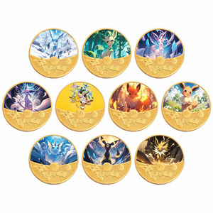 10 Pièces de Monnaie Japonaises Classiques en Or Anime <span class=keywords><strong>Pokémon</strong></span> Plaqué Or 24K Pièces Commémoratives Plaqué Or Série Complète Eevee - Product Image 1