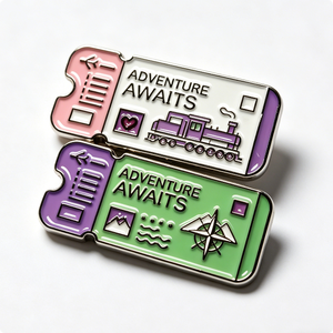 Adventure Awaits Ticket Metal <b>Pin</b> <b>Badge</b> Enamel Travel Souvenir Purple Green Rectangle Shape Zinc Alloy Hard Enamel - Product Image 5