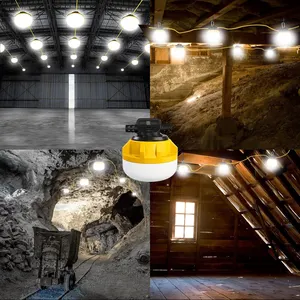 Boîtier en aluminium super lumineux de 50 pieds 100W, lumières temporaires sans fil suspendues, guirlandes lumineuses pour travaux de construction industriels