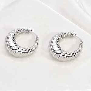 Hoop Earrings Gold Plated <b>Titanium</b> Steel Circular Ring Geometric Design For Women - Product Image 2