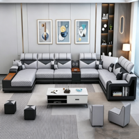 Canapé modulaire en forme de L en tissu technique imperméable moderne avec haut-parleur Bluetooth pour salon