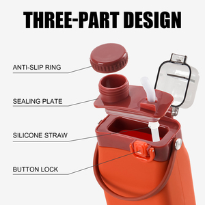 Smiledrink Collapsible Silicone Water <b>Bottle</b> 600ml <b>Straw</b> BPA Free Eco-Friendly Dishwasher Safe Portable Shoulder Strap Sports - Product Image 6