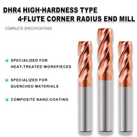 Fresas de esquina redondeada de 4 filos de carburo sólido con recubrimiento de TiSiN de 4mm, 5mm, 6mm, 8mm para mecanizado de acero endurecido