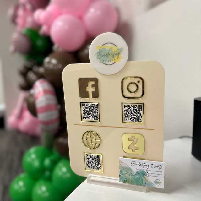 Custom Laser Cut Logo Salon Beauty QR Code Sign Social Media Mirror Acrylic Tabletop Sign Multi QR Code Payment Business Sign