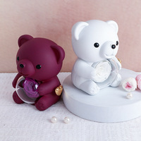 Boîte à bijoux en forme d'ours en rose de luxe faite à la main, Saint-Valentin, roses éternelles conservées, boîte à cadeau avec collier rotatif