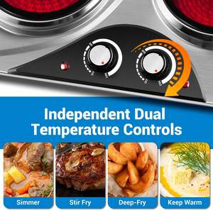 Placa de Cocina Eléctrica Portátil de Vitrocerámica Negra y Acero Inoxidable, Electrodoméstico con 2 Quemadores y 2100W de Potencia - Product Image 4